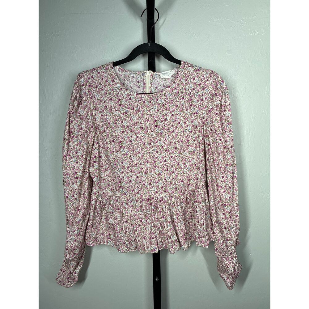 Hyacinth House Peplum Blouse Womens Small Pink Floral Ditsy Mia Top Tuckernuck - Picture 2 of 8